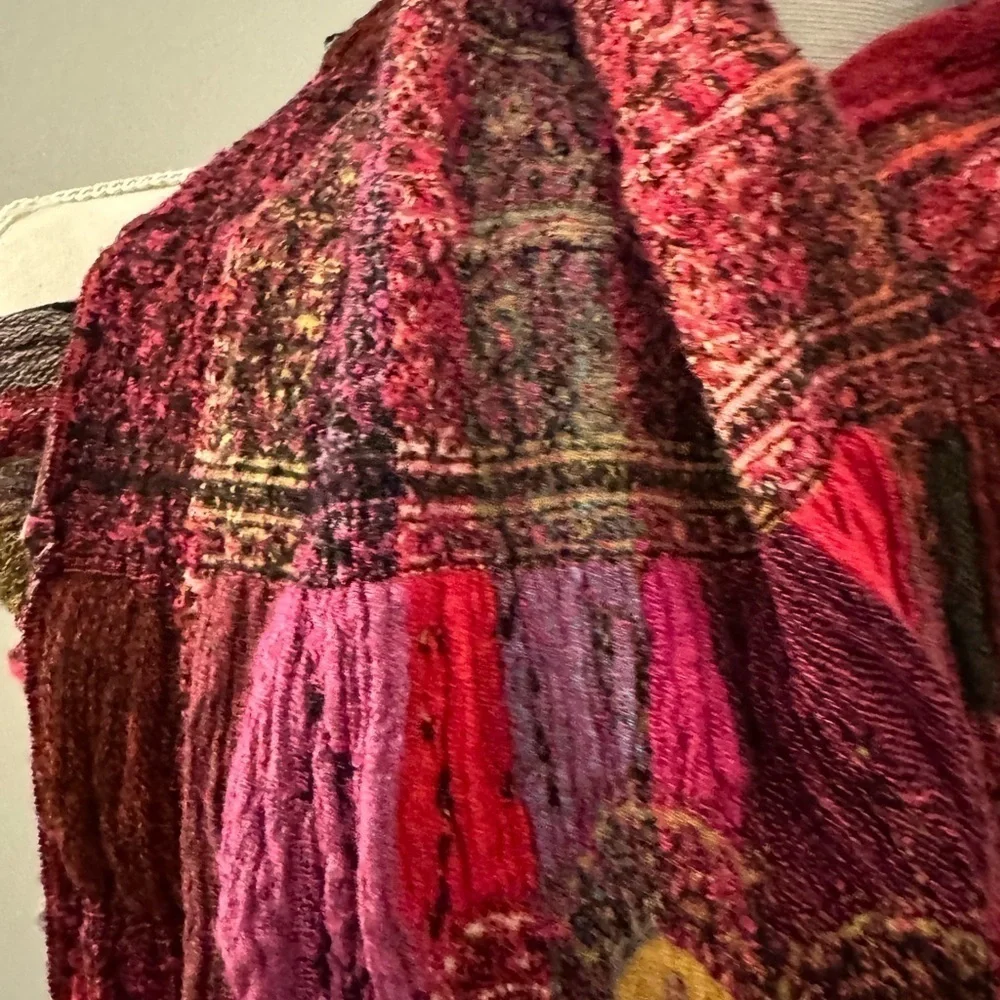 Silk & Viscose hand woven fabric from Nepal infinity scarf. Jewel tones